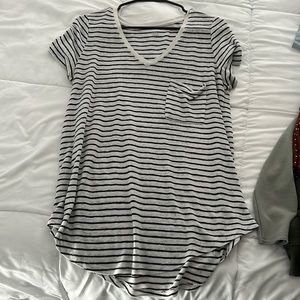 Black and white stripped t shirt with pocket.